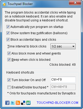 Программа Touchpad Blocker блокирует тачпад во время печати