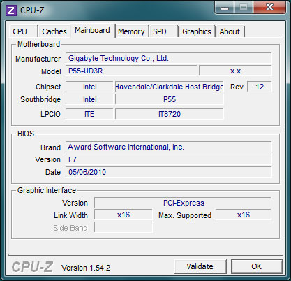 Главное окно CPU-Z для Windows, информация о материнской плате