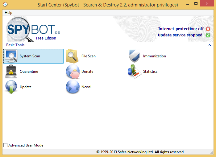 Spybot - search & destroy. Spybot. Spybot click